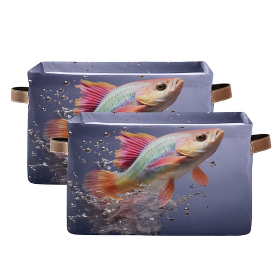 Ryvnso Fish and Bubbles Storage Basket Large Bin Foldable Boxes Toys Organizer 14.2x10.2x8.3in 2 PCs