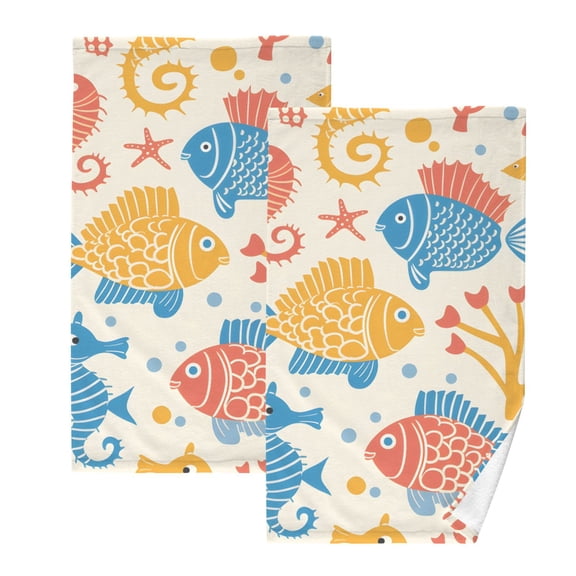 Ryvnso Fish and Seahorse Cotton Hand Towels Sets Face Towel 2 PCs Bathroom Decorative