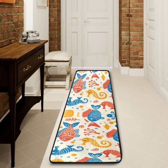 Ryvnso Fish and Seahorse Hallway Runner Rugs Floor Carpet Non Slip Entryway Mat 2' x 6'