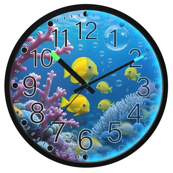 Ryvnso Fish in Ocean 12 Inch Night Light Wall Clock Silent Battery Operated Luminous Clocks