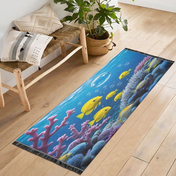 Ryvnso Fish in Ocean Bedroom Runner Rug 2'x6' Hallway Area Carpet Non Slip Entryway Mat with Tassels