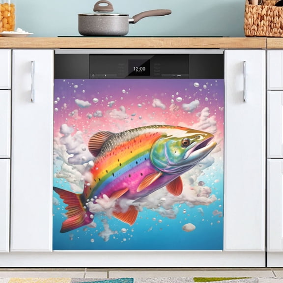 Ryvnso Fish with Rainbow Dishwasher Magnetic Refrigerator Magnet Cover Kitchen Home Decorative 23"x26"