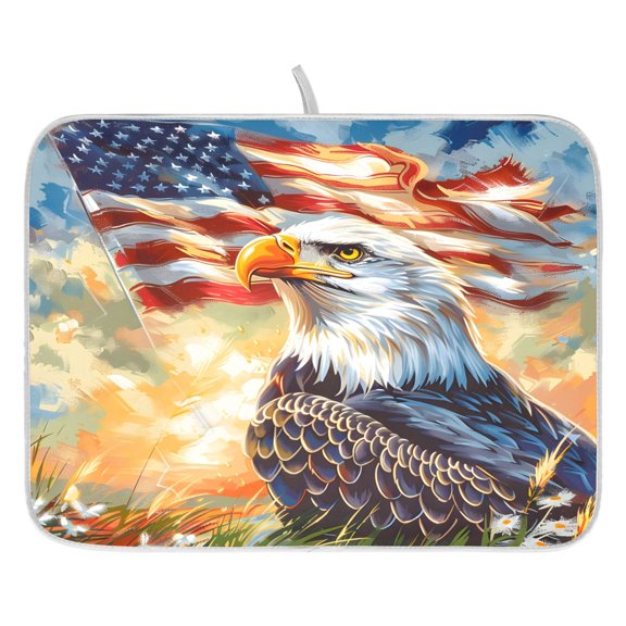 Ryvnso Flag Eagle Field Dish Drying Mat for Kitchen Countertop 16x18 Small Dish Pad Drainer Rack Dish Sink Mats