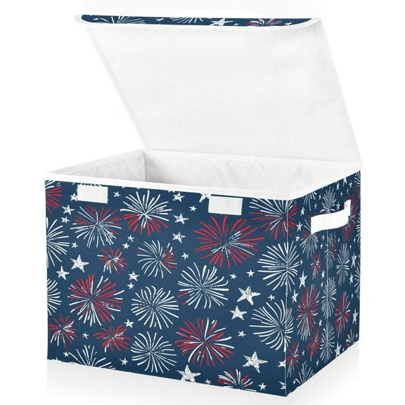 Ryvnso Flag Independence Day Large Lidded Foldable Storage Baskets Cubes Boxes Lids Bin for Home