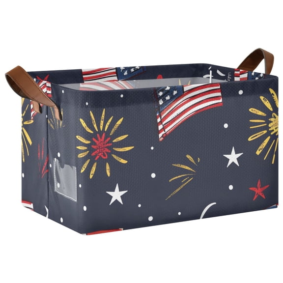 Ryvnso Flags Star Storage Bins Large Basket Foldable Cube Toys Organizer with Handles 1 PC