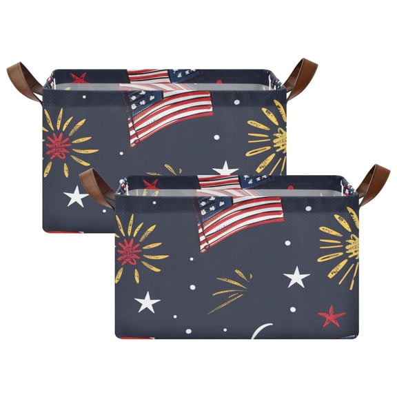 Ryvnso Flags Star Storage Bins Large Basket Foldable Cube Toys Organizer with Handles 2 PCs