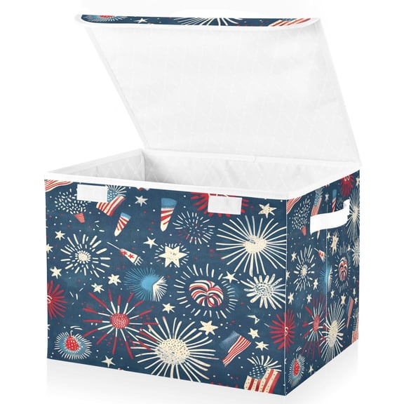 Ryvnso Flags Stars Large Lidded Foldable Storage Baskets Cubes Boxes Lids Bin for Home