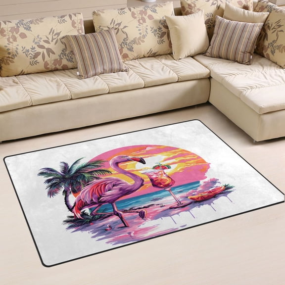 Ryvnso Flamingo Drinking Cocktail Sunset Area Floor Mat Non-Slip Carpet Soft Rugs Doormats 31" x 20"