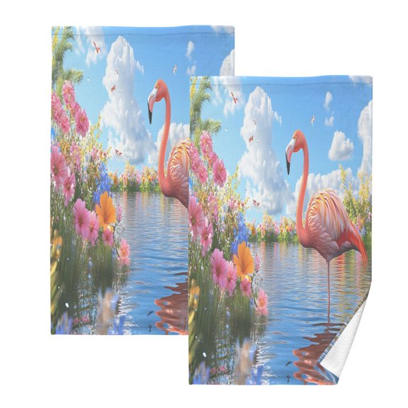 Ryvnso Flamingo Flower River Cotton Hand Towels Sets Face Towel 2 PCs Bathroom Decorative