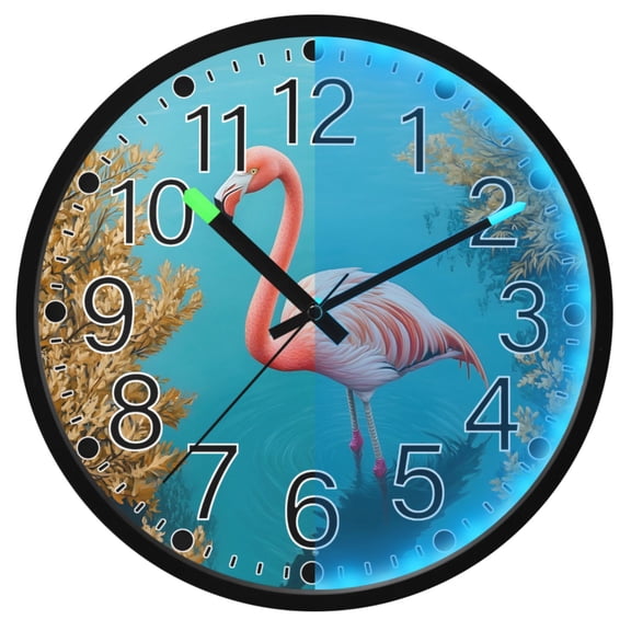 Ryvnso Flamingo Landscape 12 Inch Night Light Wall Clock Silent Battery Operated Luminous Clocks