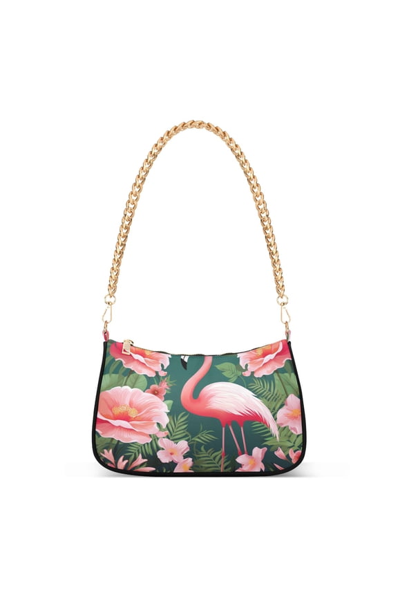 Flamingo Palm Leaves Womens Chain Shoulder Bag Tote Handbags Clutch Hobo Purse with Zipper for Travel