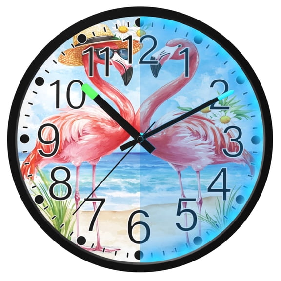 Ryvnso Flamingo Summer Flower 12 Inch Night Light Wall Clock Silent Battery Operated Luminous Clocks