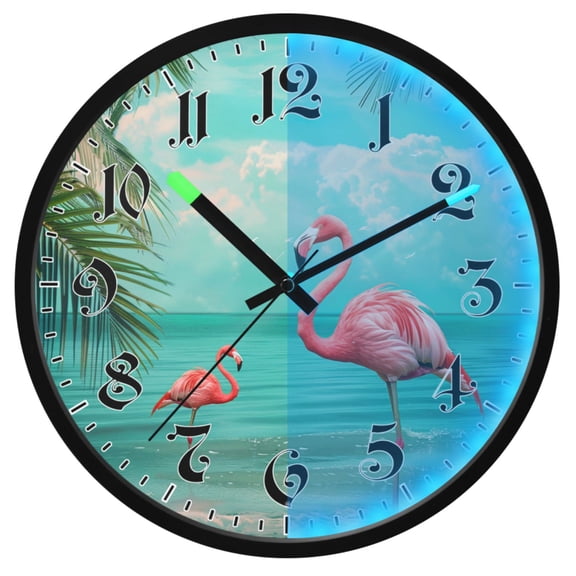 Ryvnso Flamingo Summer Tropical Palm Tree 12 Inch Night Light Wall Clock Luminous Silent Battery Operate Clocks