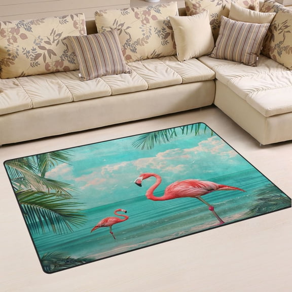 Ryvnso Flamingo Summer Tropical Palm Tree Area Floor Mat Non-Slip Carpet Soft Rugs Doormats 60" x 39"