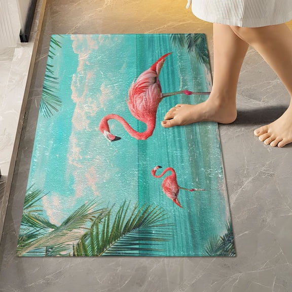 Ryvnso Flamingo Summer Tropical Palm Tree Bathroom Shaggy Rugs Toilet Rectangle Mat Soft Contour Rug 24"x16"