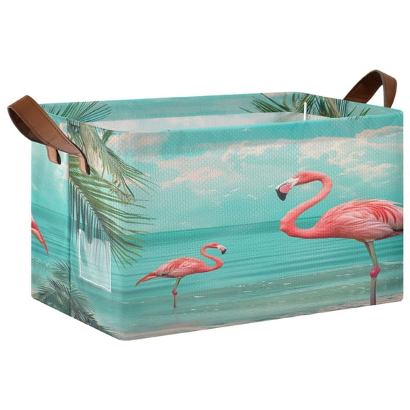 Ryvnso Flamingo Summer Tropical Palm Tree Storage Bins Large Basket Foldable Cube Toys Organizer with Handles 1 PC