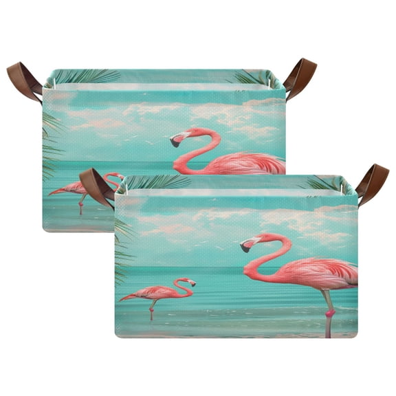 Ryvnso Flamingo Summer Tropical Palm Tree Storage Bins Large Basket Foldable Cube Toys Organizer with Handles 2 PCs