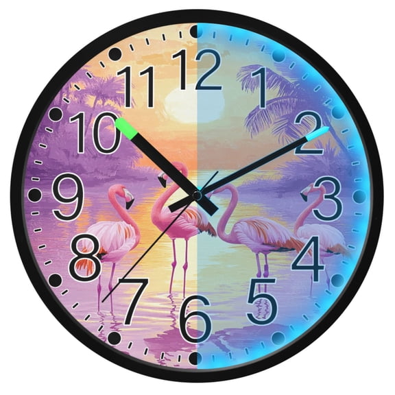 Ryvnso Flamingo Sunset 12 Inch Night Light Wall Clock Silent Battery Operated Luminous Clocks
