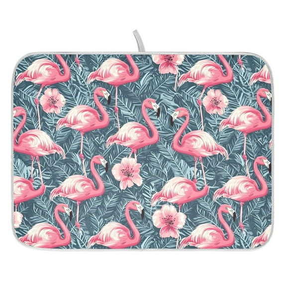 Ryvnso Flamingo Tropical Flower Dish Drying Mat for Kitchen Countertop 16x18 Small Dish Pad Drainer Rack Dish Sink Mats
