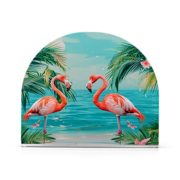 Ryvnso Flamingo Tropical Palm Tree Sea Acrylic Napkin Holder Table Kitchen Paper Tissue Organization