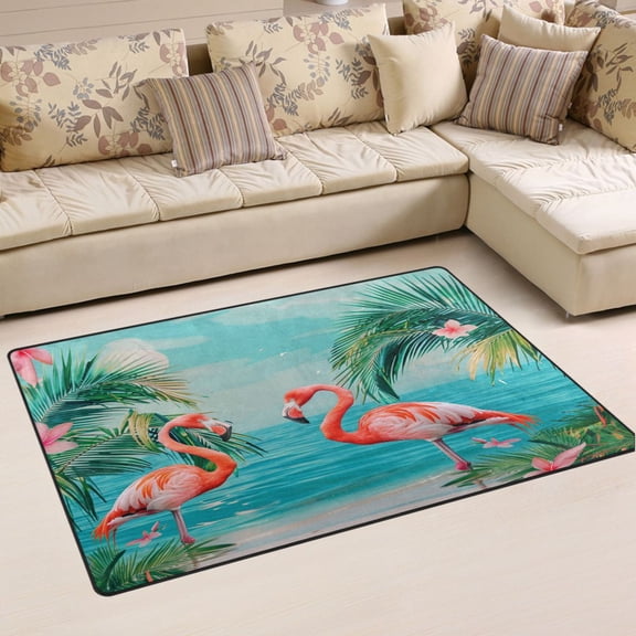 Ryvnso Flamingo Tropical Palm Tree Sea Area Floor Mat Non-Slip Carpet Soft Rugs Doormats 31" x 20"