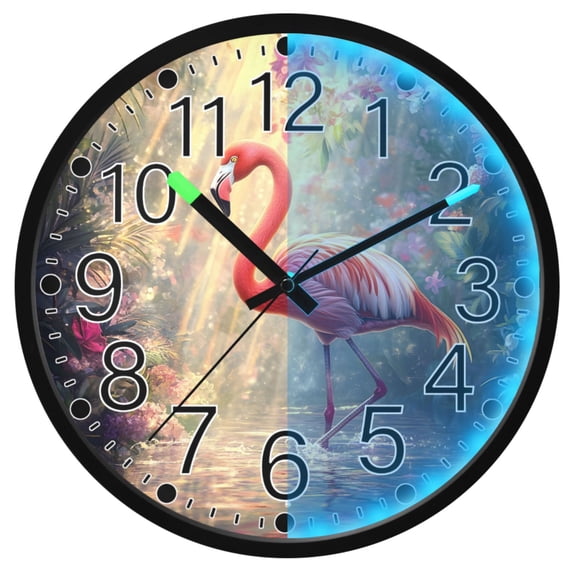 Ryvnso Flamingo View 12 Inch Night Light Wall Clock Silent Battery Operated Luminous Clocks