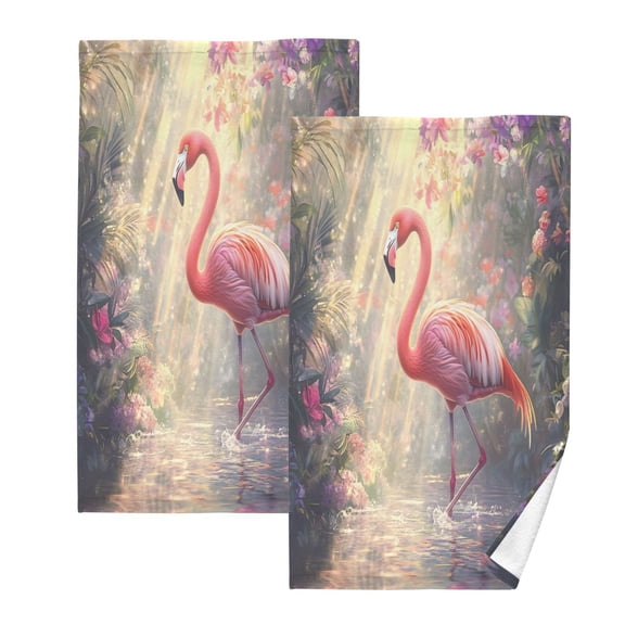 Ryvnso Flamingo View Cotton Hand Towels Sets Face Towel 2 PCs Bathroom Decorative