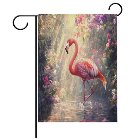 Ryvnso Flamingo View Garden Flag 12x18 Inch Double Sided Seasonal Yard Decoration