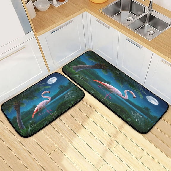 Ryvnso Flamingo at Night Kitchen Rugs Set Non Slip Runner Mats for Dining Room