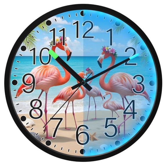 Ryvnso Flamingo on Beach 12 Inch Night Light Wall Clock Silent Battery Operated Luminous Clocks