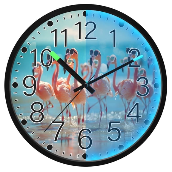 Ryvnso Flamingo on Beach 12 Inch Night Light Wall Clock Silent Battery Operated Luminous Clocks