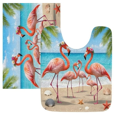 Ryvnso Flamingo on Beach Bathroom Shaggy Rugs Toilet Mat Soft Contour Rug