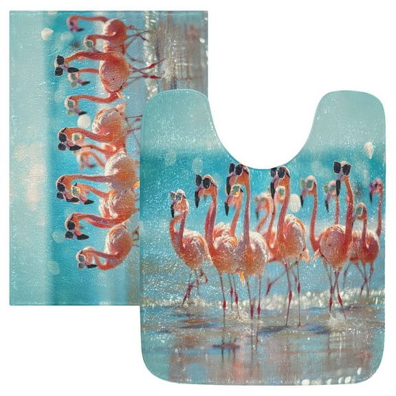 Ryvnso Flamingo on Beach Bathroom Shaggy Rugs Toilet Mat Soft Contour Rug
