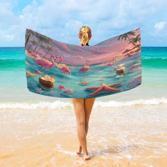 Ryvnso Flamingo on Hawaii Beach Beach Towel Quick Dry Swimming Yoga Beach Towels Large Sand Free Microfiber Towel 31"W x 71"L