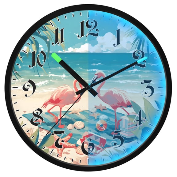 Ryvnso Flamingos Camping Beach 12 Inch Night Light Wall Clock Luminous Silent Battery Operate Clocks