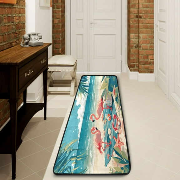 Ryvnso Flamingos Camping Beach Hallway Runner Rugs Floor Carpet Non Slip Entryway Mat 2' x 6'