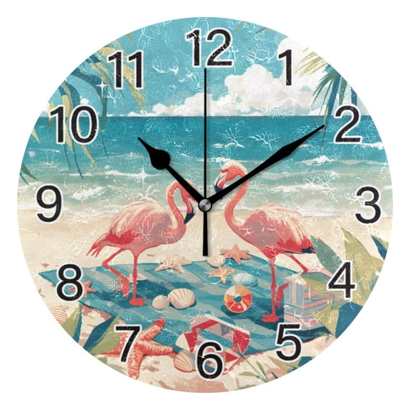 Ryvnso Flamingos Camping Beach Wall Clock Non Ticking Silent Kitchen Clock Battery Operated Clocks 10 inch
