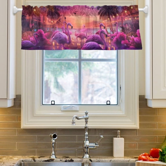 Ryvnso Flamingos Window Valance Kitchen Farmhouse Rod Pocket Short Curtain 54x18 inch