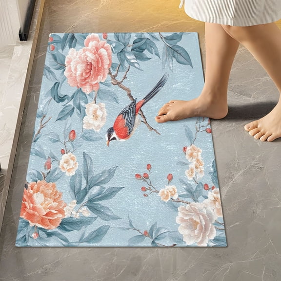 Ryvnso Floral Bird Bathroom Shaggy Rugs Toilet Rectangle Mat Soft Contour Rug 24"x16"