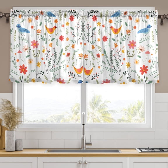 Ryvnso Floral Birds and Leaves Curtains Sets Short Curtain Rod Pocket Half Window Cafe Farmhouse Tier 2 Panels 57"W x 36"L