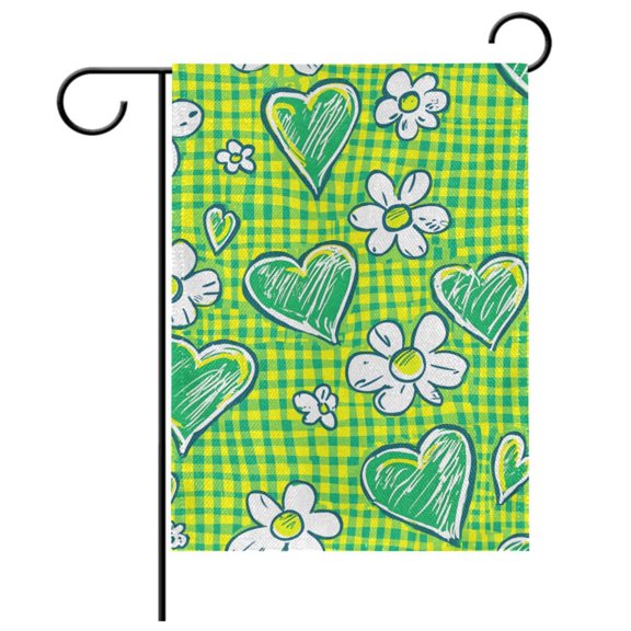 Ryvnso Floral Heart Checkered Grid Pattern Garden Flag 12x18 Inch Double Sided Seasonal Yard Decoration