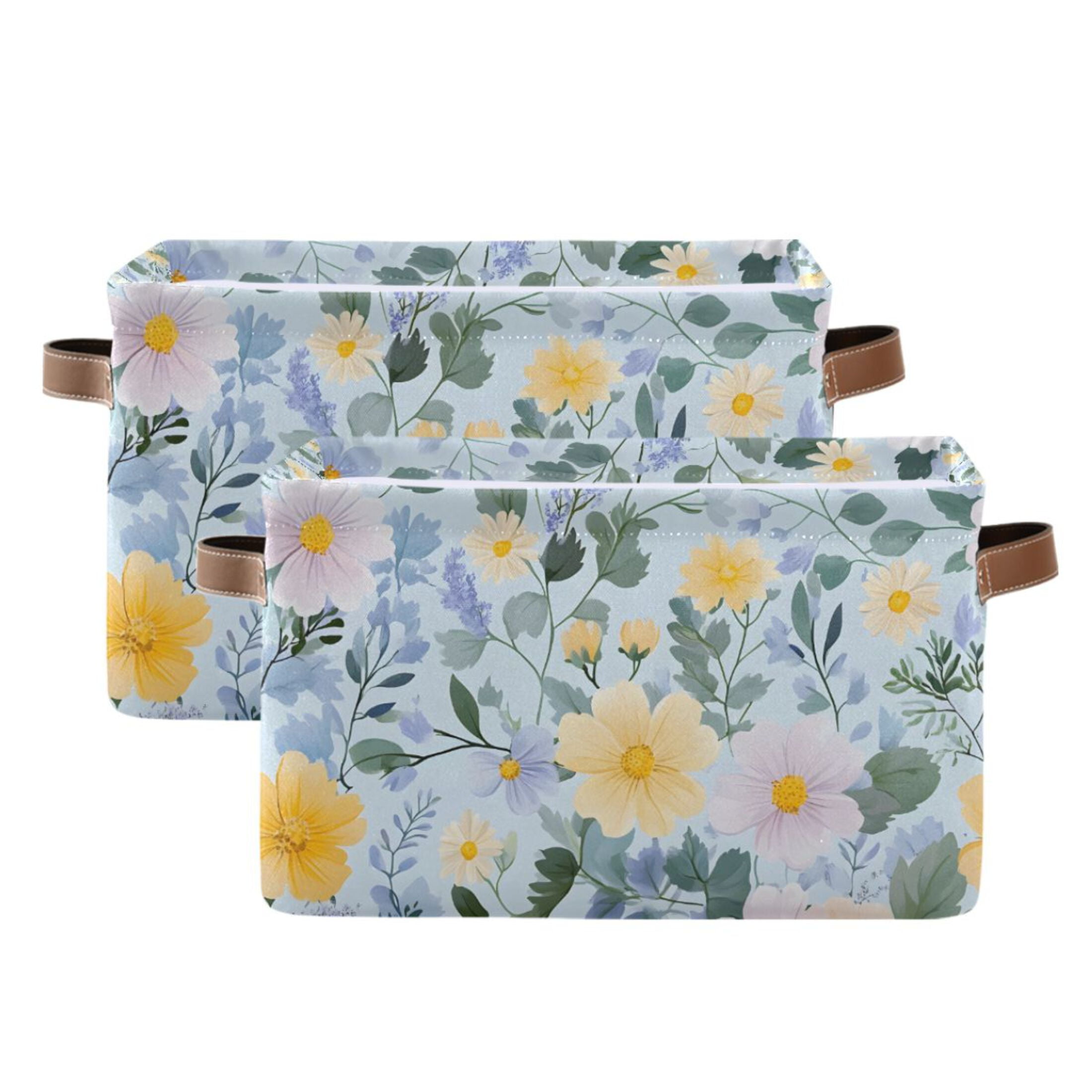 Ryvnso Floral Pattern Storage Basket Large Bin Foldable Boxes Toys Organizer 14.2x10.2x8.3in 2 PCs