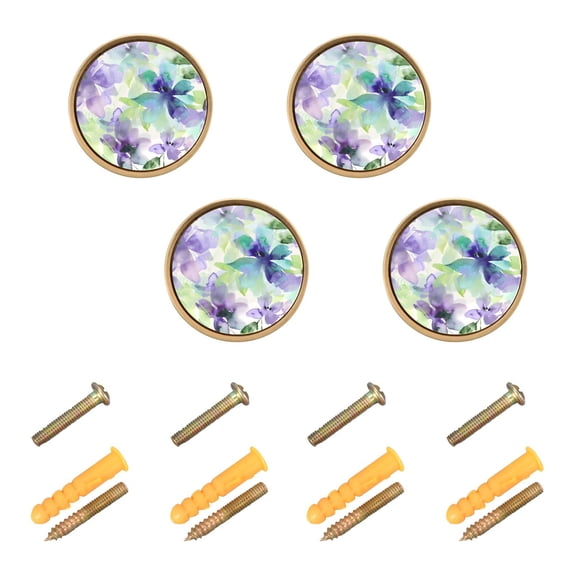 Ryvnso Floral Pattern in Purple Cabinet Knobs Kitchen Door Round Pulls Drawers Dresser Cupboard Knob Set of 4