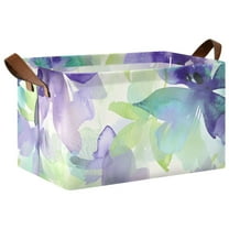 Ryvnso Floral Pattern in Purple Storage Bins Large Basket Foldable Cube Toys Organizer with Handles 1 PC