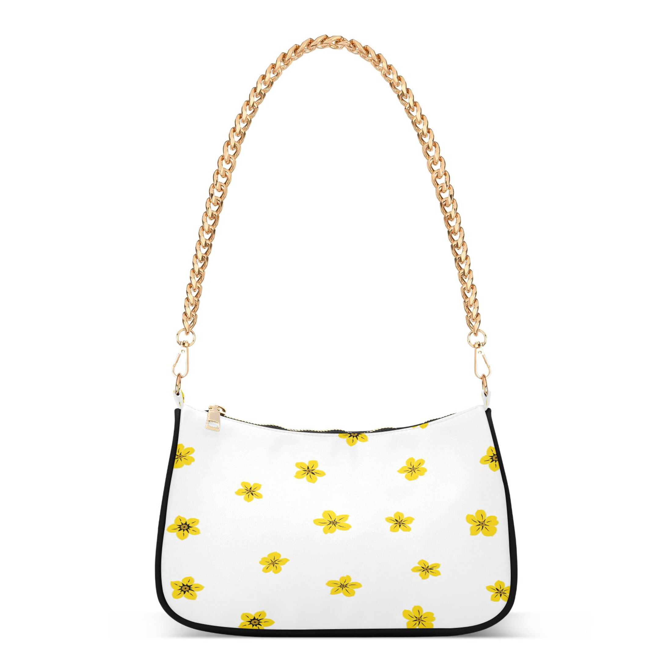 Ryvnso Floral Yellow Womens Chain Shoulder Bag Tote Handbags Clutch Hobo Purse with Zipper for Travel