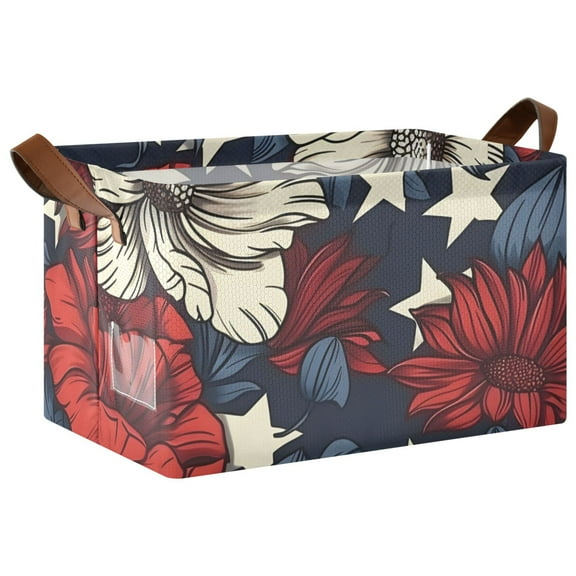 Ryvnso Floral and Stars Storage Bins Large Basket Foldable Cube Toys Organizer with Handles 1 PC