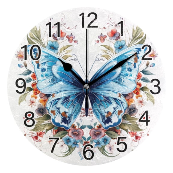 Ryvnso Floral on A Blue Butterfly Wall Clock Non Ticking Silent Kitchen Clock Battery Operated Clocks 10 inch