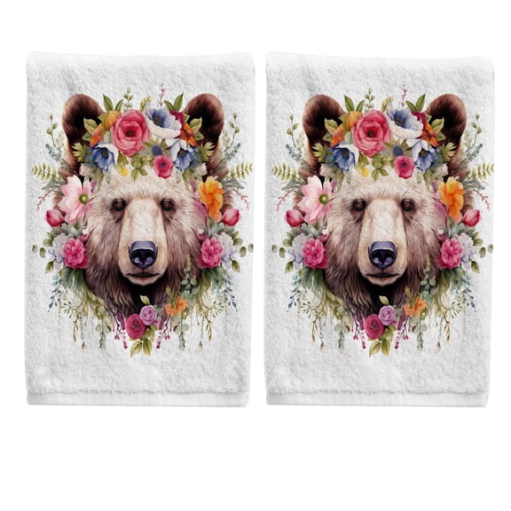 Ryvnso Floral on Bear Hand Towels Set for Bathroom Cotton Face Towel Decorative 15.5x29.5 inch