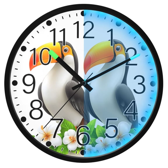 Ryvnso Flower Bird Leaf 12 Inch Night Light Wall Clock Silent Battery Operated Luminous Clocks
