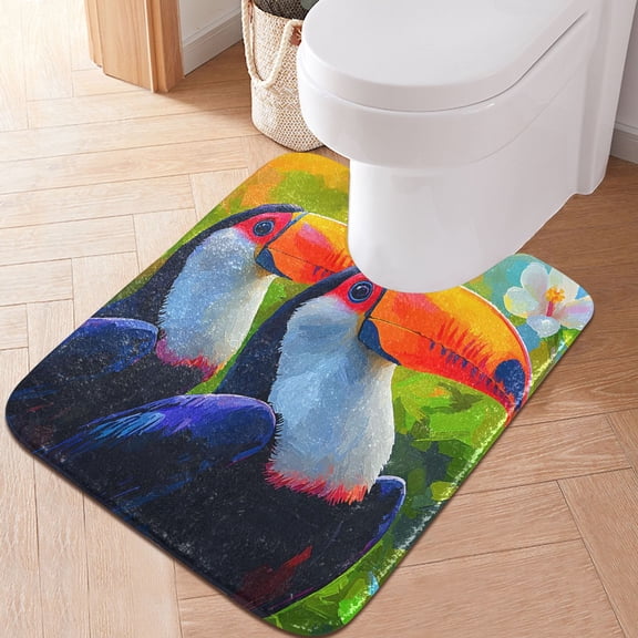 Ryvnso Flower Bird Oil Paint Bathroom Shaggy Rugs Toilet U Shape Mat Soft Contour Rug 20"x24"